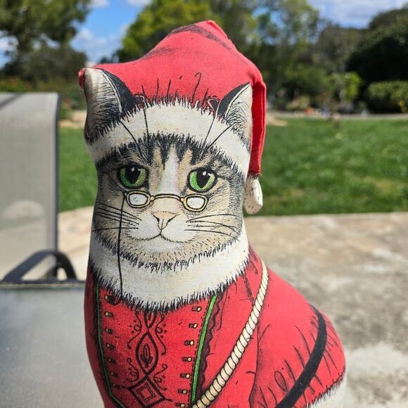 Vintage 15" Christmas Cat Doorstop The Toy Works Santa Paws Dorothy Dear Design - Picture 2 of 9